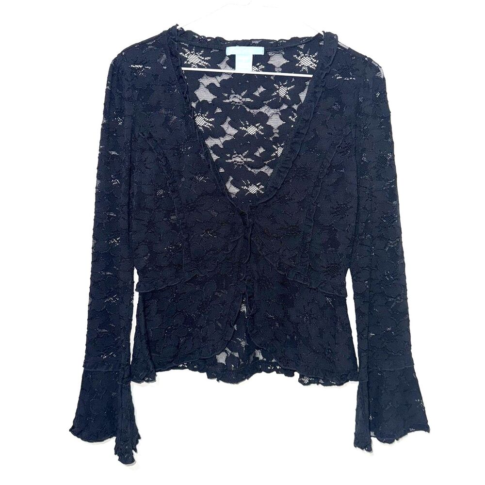 Fresh Twist Lace Sheer Ruffled Blouse - Black S